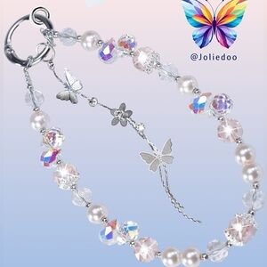 NWT CellPhone Bracelet Silver & Pink Crystal Butterfly